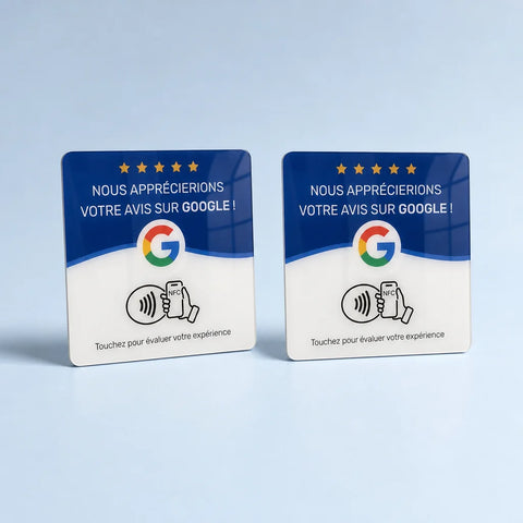 Commercial offer portrait for a square quantity card showing exactly two identical sourced NFC revie